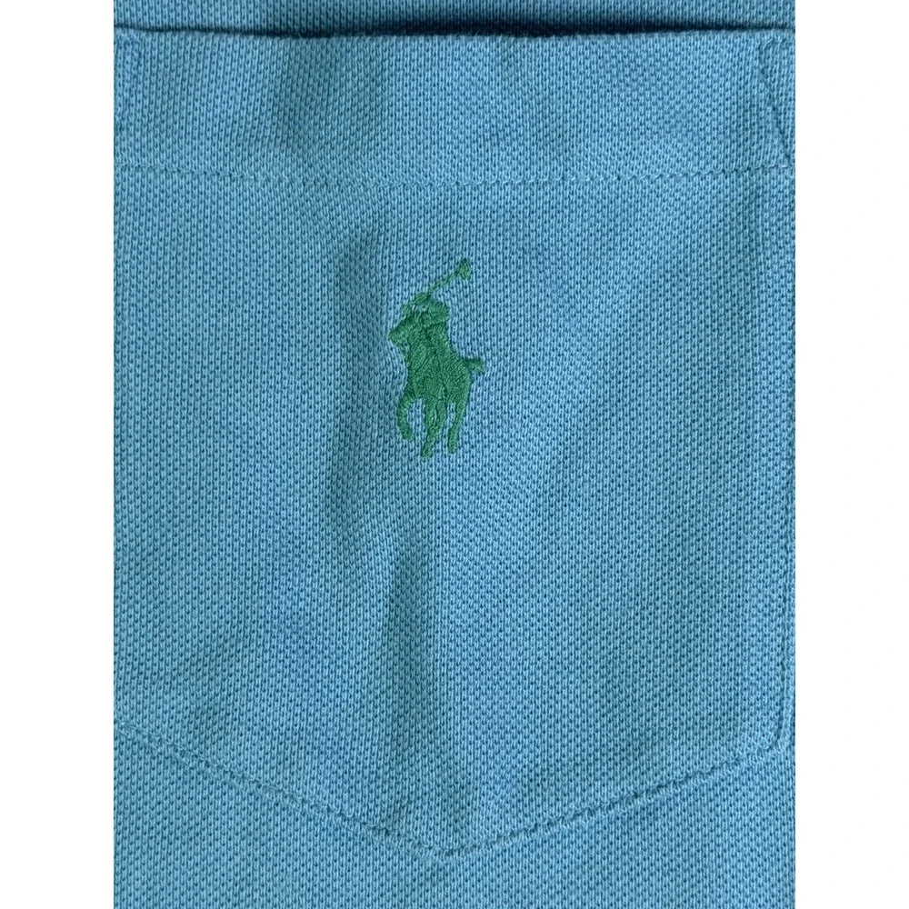 Polo Ralph Lauren Mens Size Medium Aqua Blue Pocket Polo Shirt Preppy Green Pony